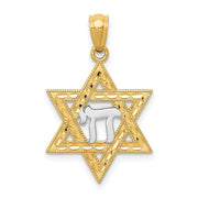 14k Yellow Gold & Rhodium D/C Star of David & Chai Pendant, 16mm