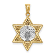 14k Two Tone Gold 3D Star of David & Menorah Pendant, 17 x 27mm