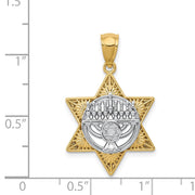 14k Two Tone Gold 3D Star of David & Menorah Pendant, 17 x 27mm