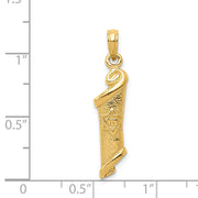 14k Yellow Gold 3D Torah with Star of David Pendant, 8 x 30mm
