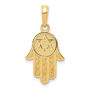 14k Yellow Gold Star of David Hamsa Pendant, 12 x 25mm