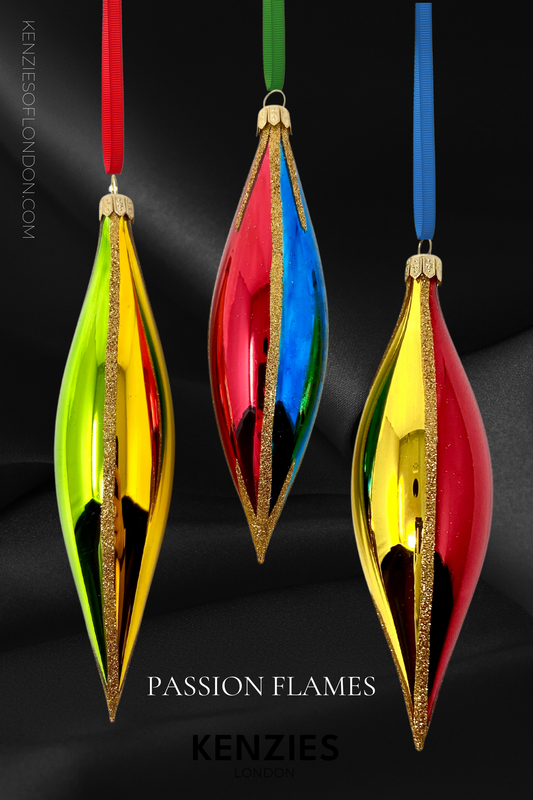 Passion Flames Set/3 Glass Christmas Ornaments 