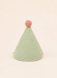 Load image into Gallery viewer, Green felt party hat with a pink pom-pom on top, designed for pets by Southlake Paws.
