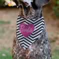 Load image into Gallery viewer, Pet Bandana - BARBIE Script Heart Chevron White/Black/Pinks
