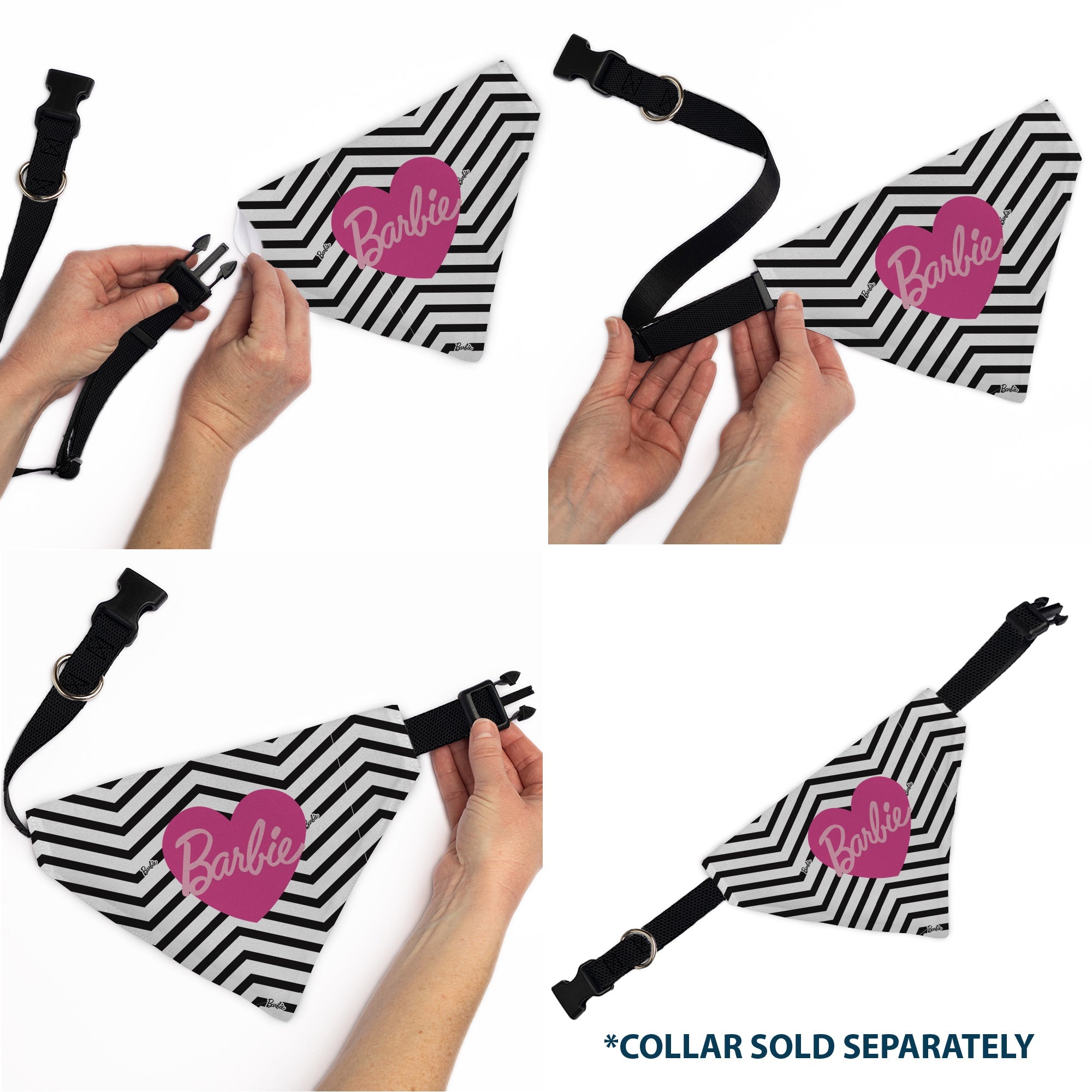 Pet Bandana - BARBIE Script Heart Chevron White/Black/Pinks