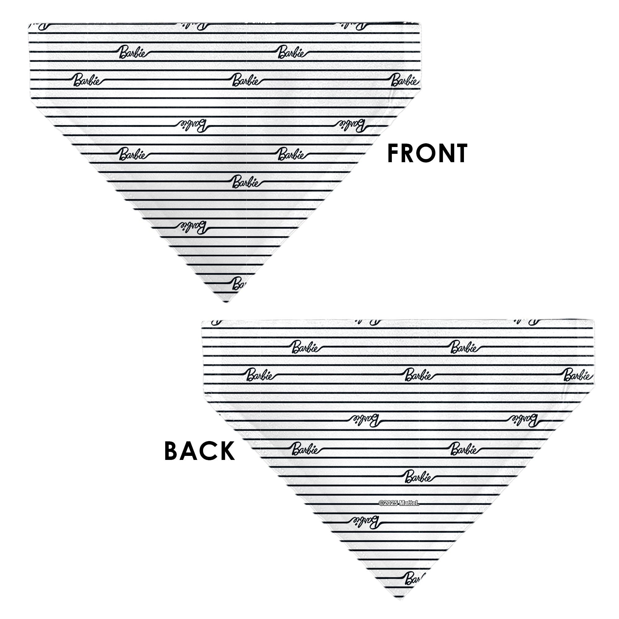 Pet Bandana - BARBIE Script Stripe White/Black