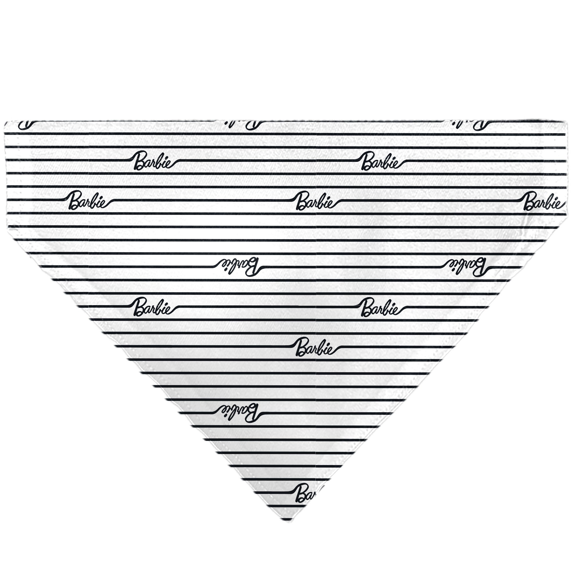 Pet Bandana - BARBIE Script Stripe White/Black