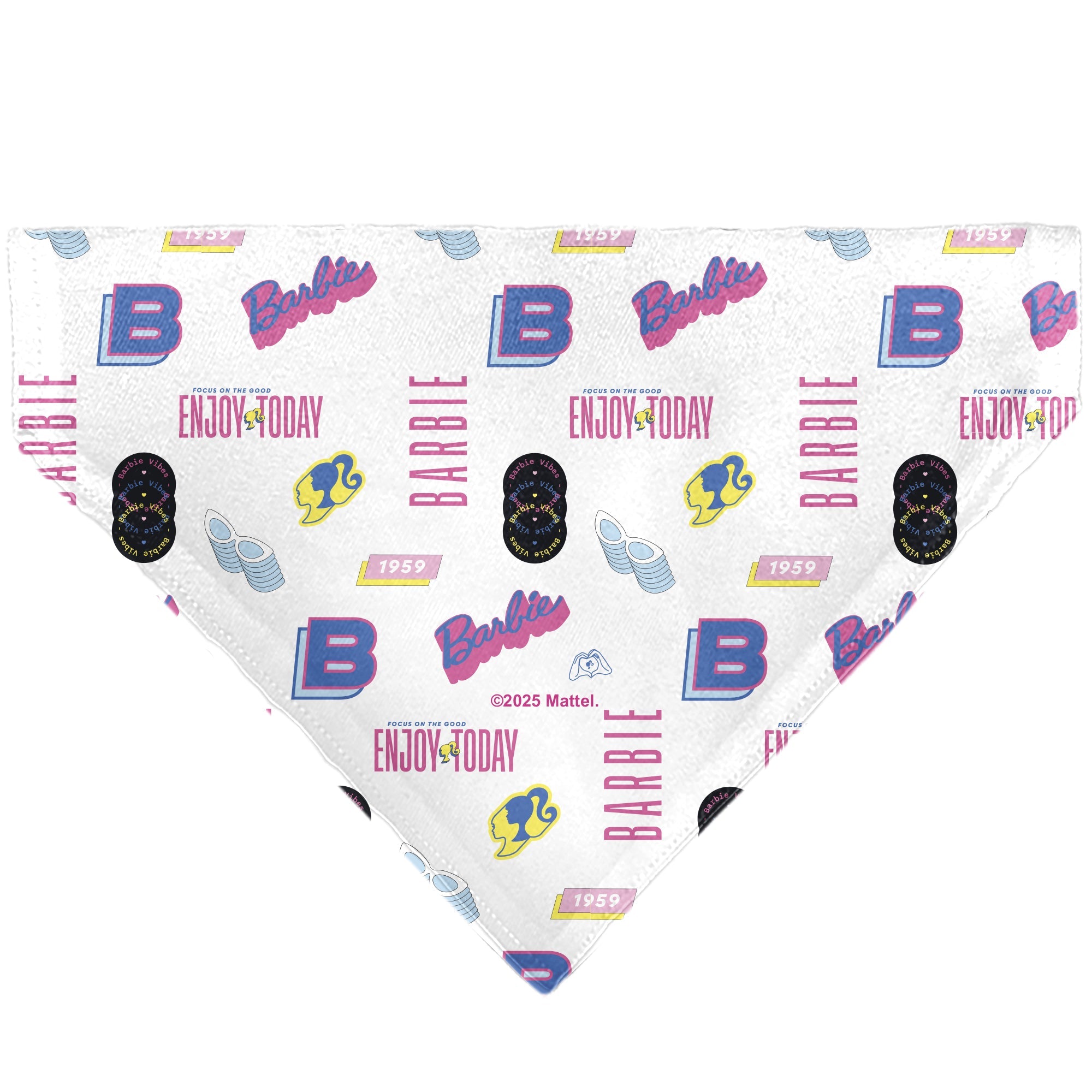 Pet Bandana - BARBIE ENJOY TODAY Text and Icons Collage White/Pinks/Blues