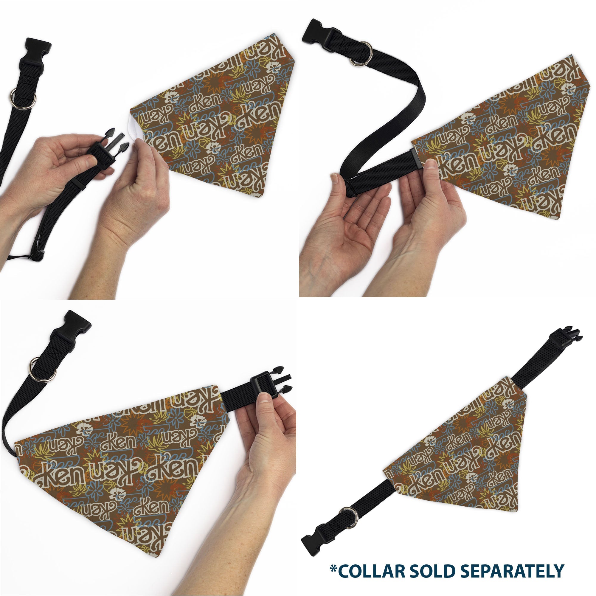 Pet Bandana - Barbie KEN Text Logo and Icons Brown/Multi Color