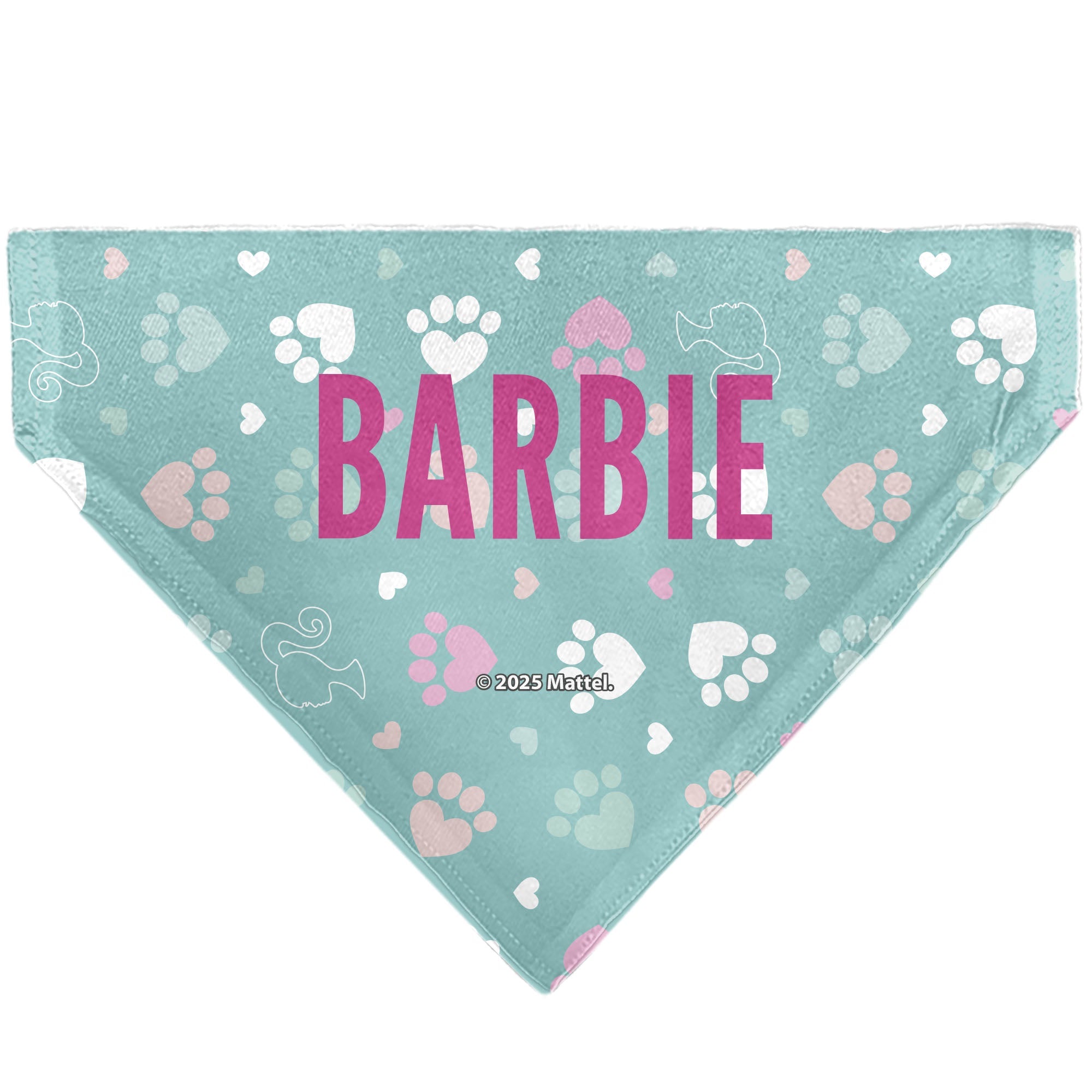 Pet Bandana - BARBIE Bold Text Paw Print Icons Blues/Pinks/White