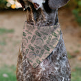 Load image into Gallery viewer, Pet Bandana - CALIFORNIA DREAMIN BARBIE Icons Collage and Script Peach/Olive
