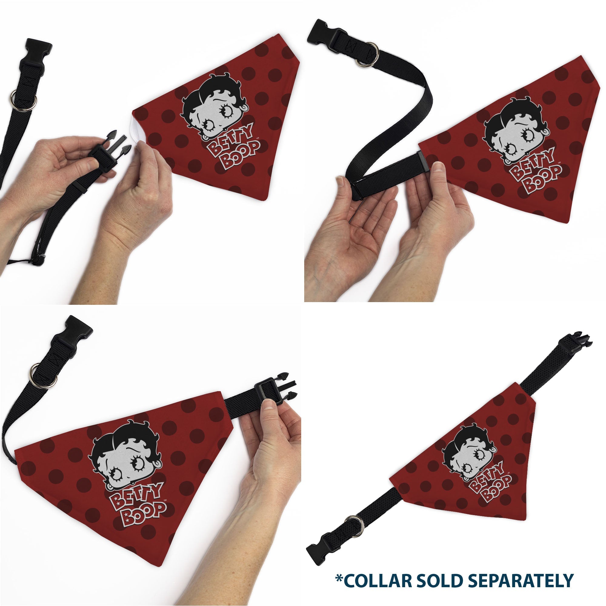 Pet Bandana - Bandana BETTY BOOP Face and Text Polka Dot Reds/Black/White