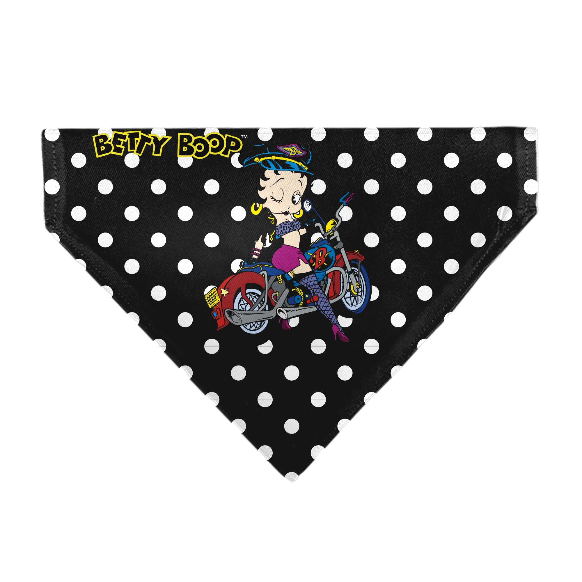 Pet Bandana - Bandana BETTY BOOP Biker Betty Winking Pose and Text Polka Dot Black/White/Yellow