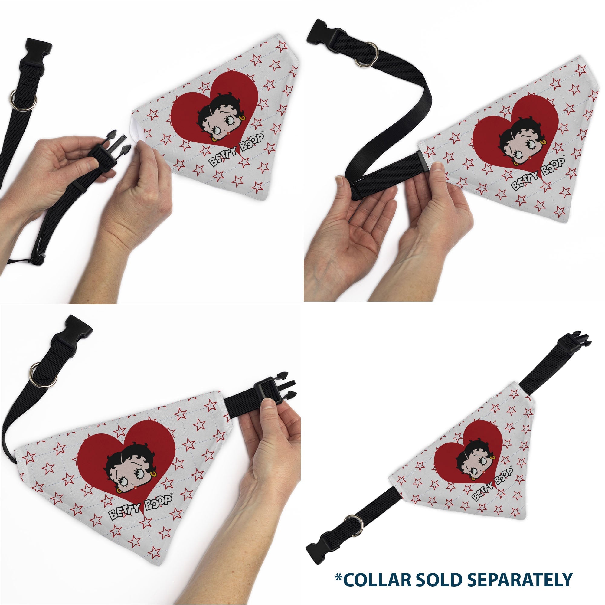 Pet Bandana - Bandana BETTY BOOP Face Heart and Text Stars White/Red