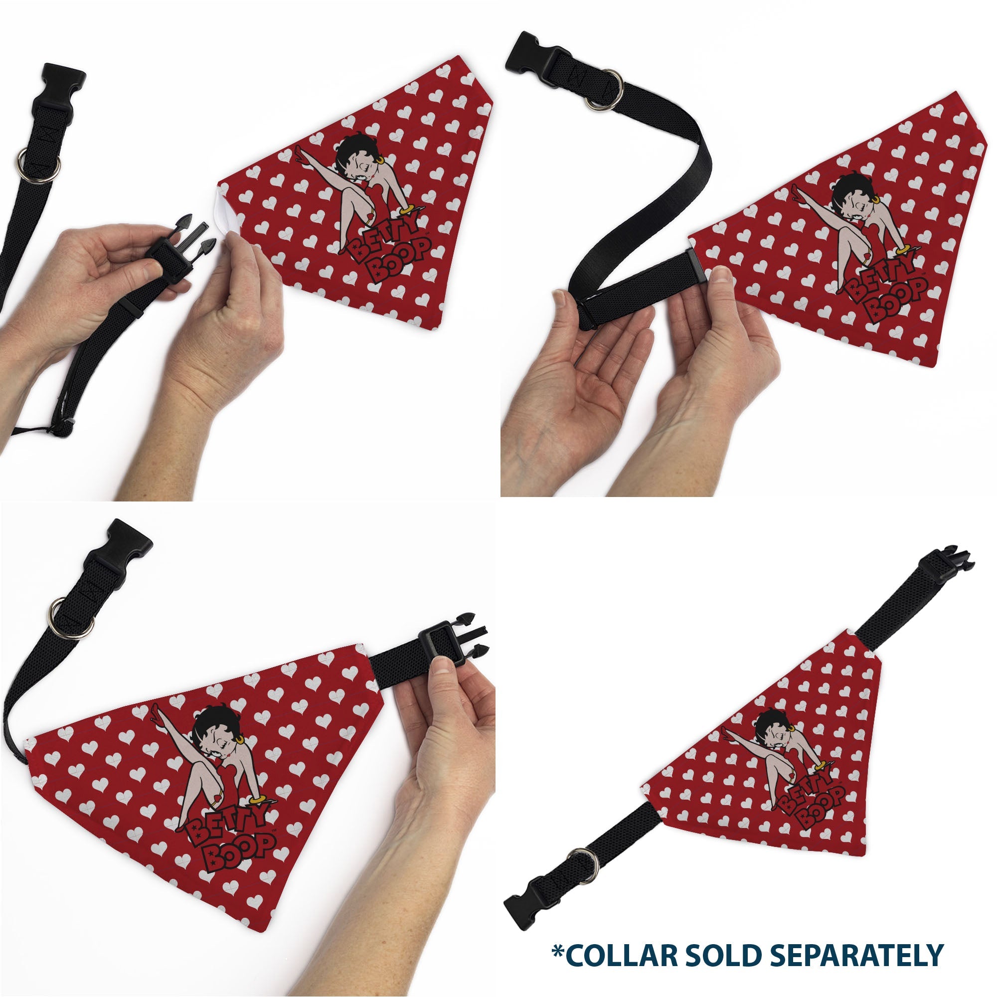 Pet Bandana - Bandana BETTY BOOP Seated Leg Kick Pose and Text Hearts Red/White