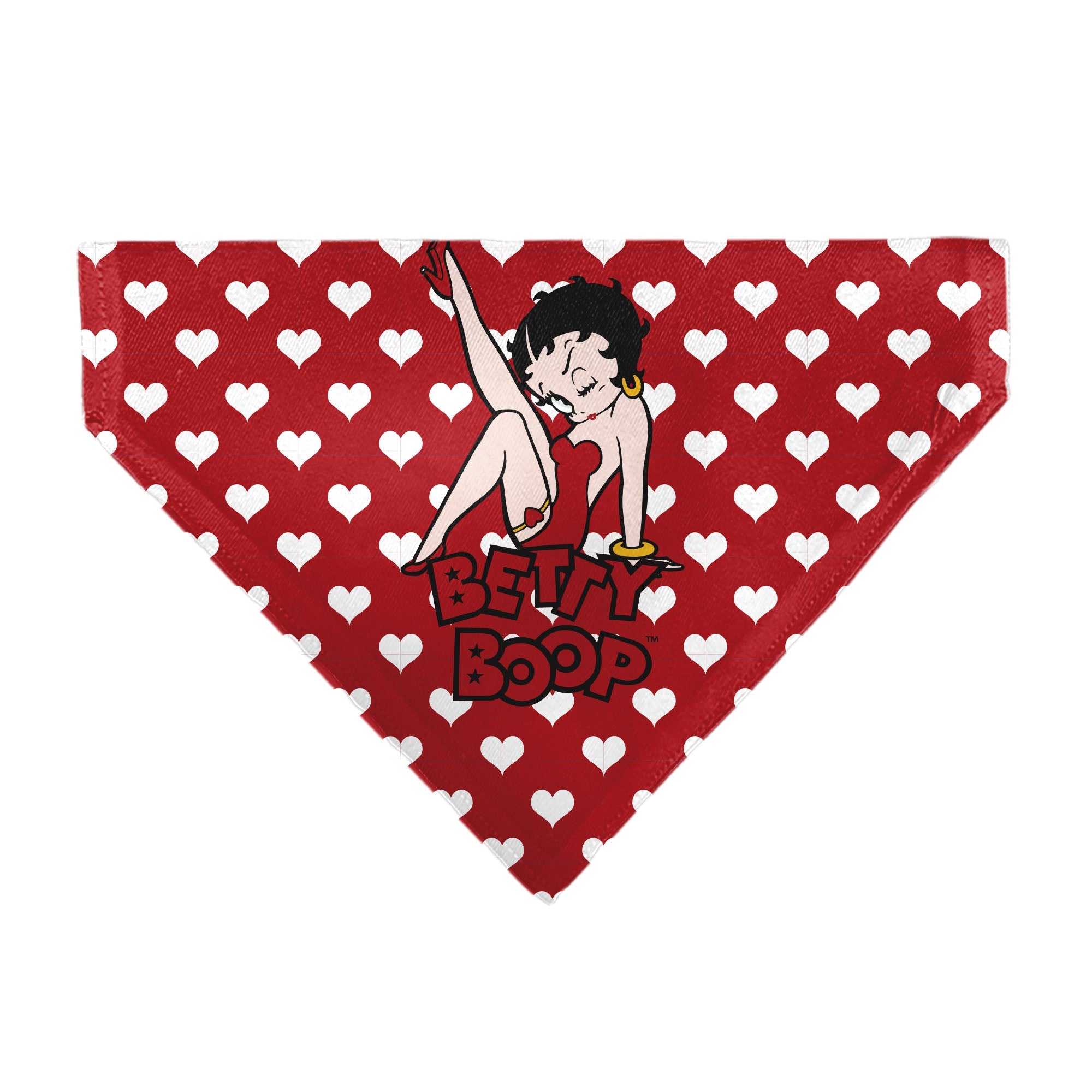 Pet Bandana - Bandana BETTY BOOP Seated Leg Kick Pose and Text Hearts Red/White