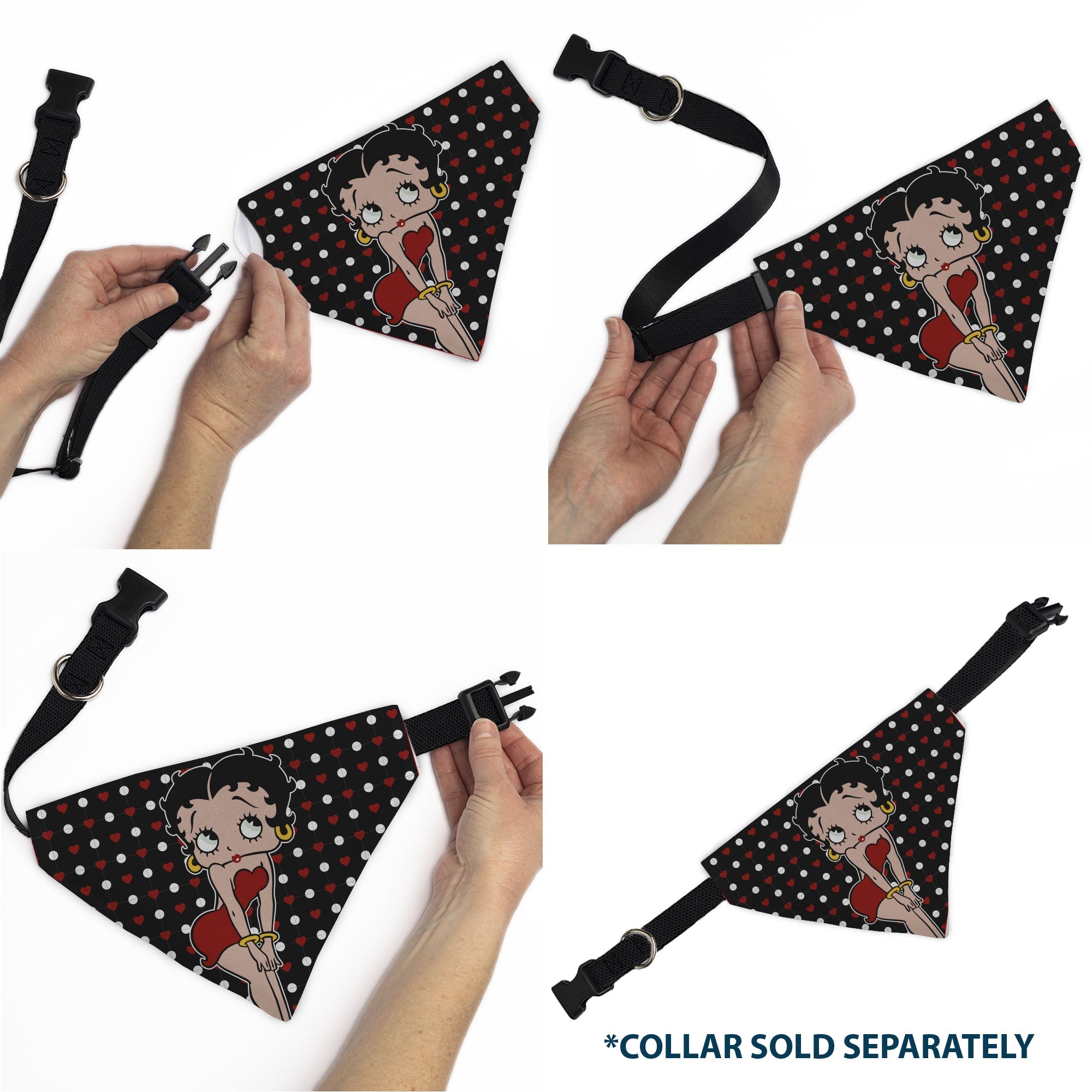 Pet Bandana - Betty Boop Hands on Knees Pose Heart Polka Dot Black/Red/White