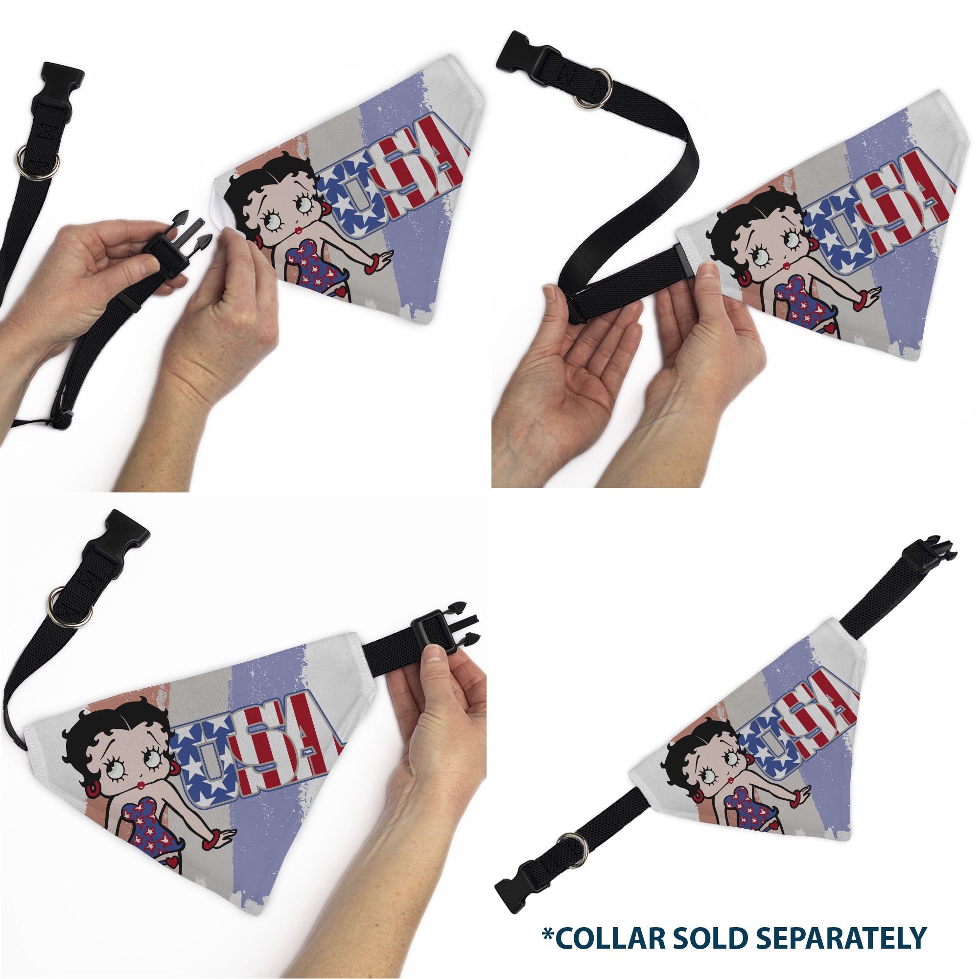 Pet Bandana - Betty Boop USA Stars and Stripes Pose White/Red/Blue