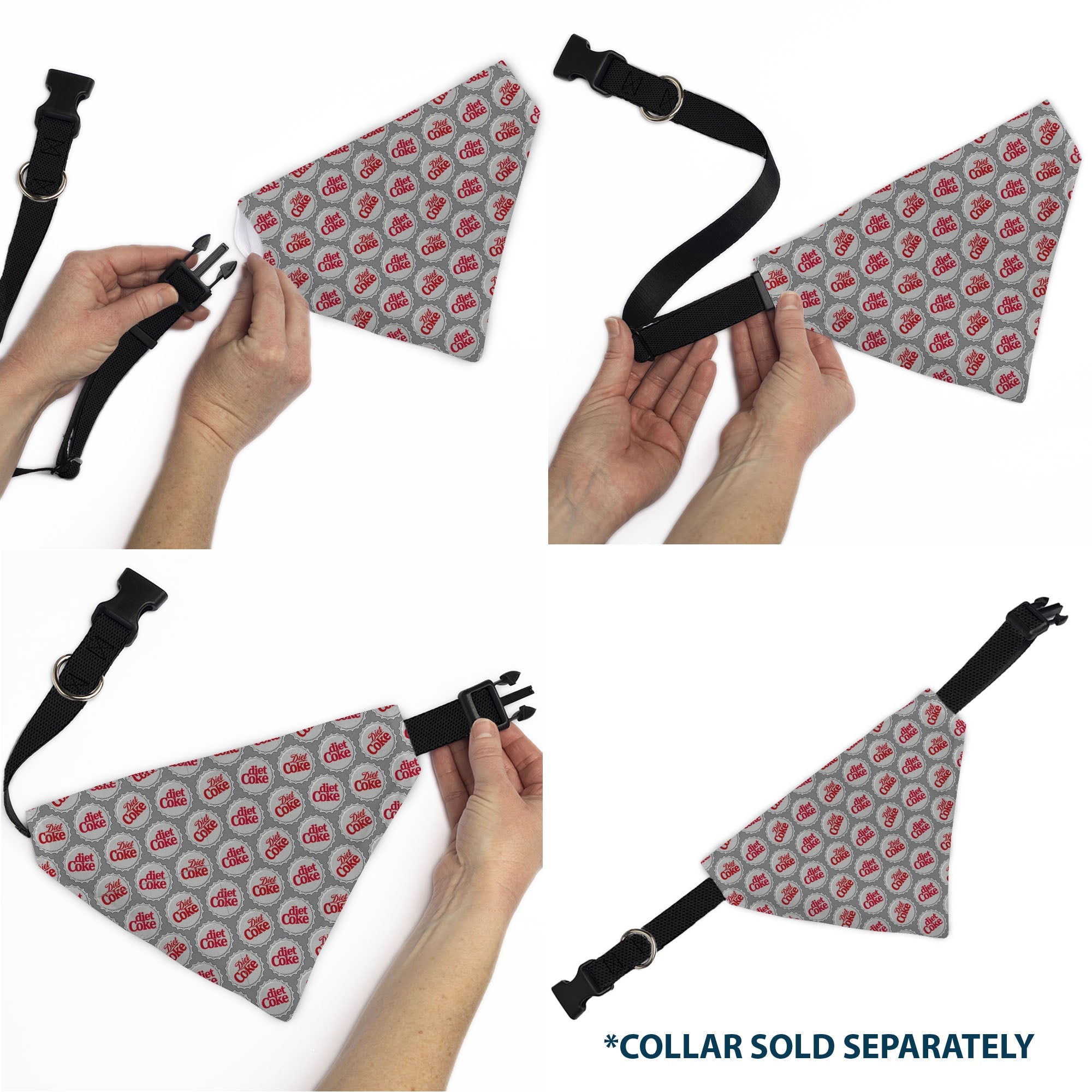 Pet Bandana - DIET COKE Bottle Caps Scattered Grays/White/Red