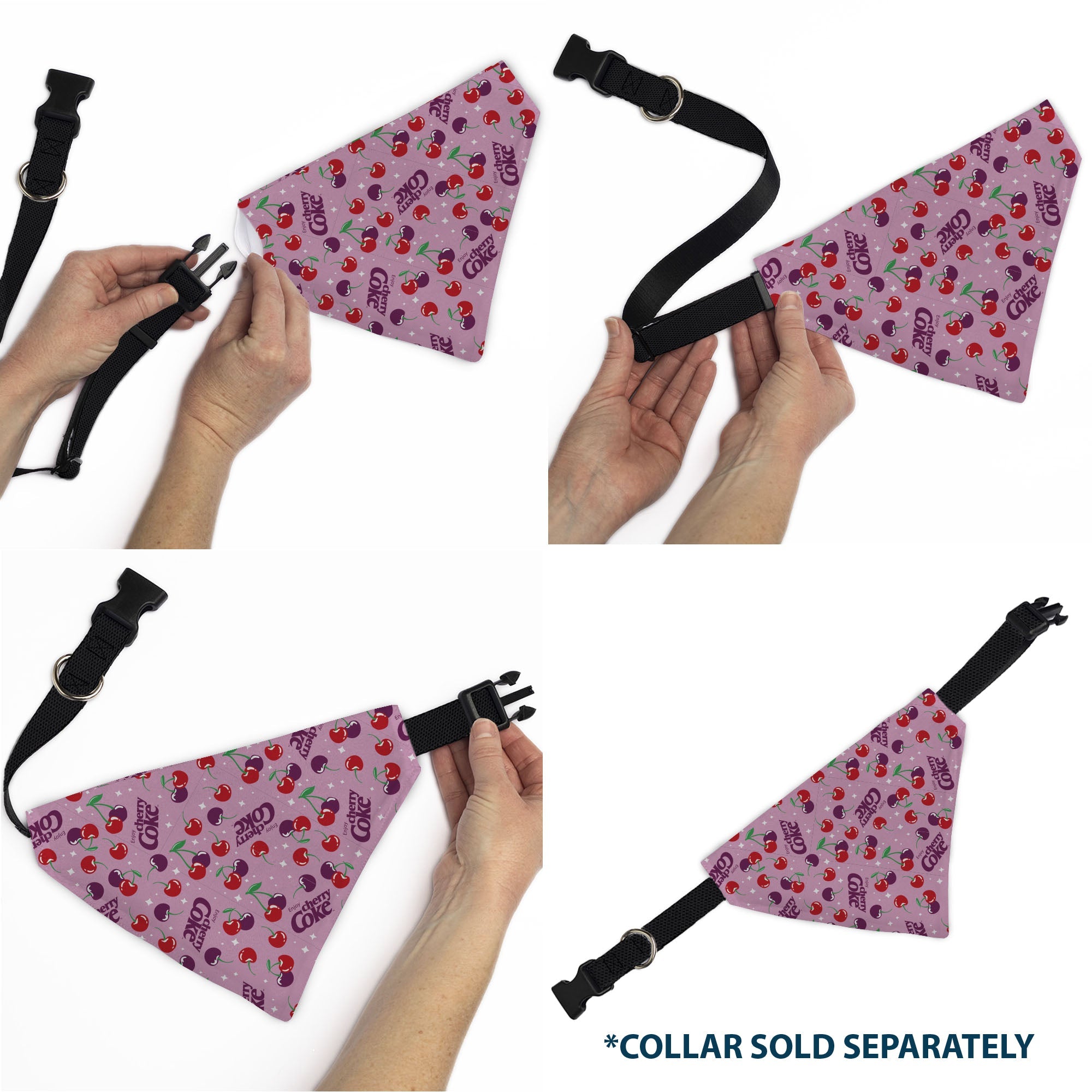Pet Bandana - CHERRY COKE Cherries and Logo Scattered Pink