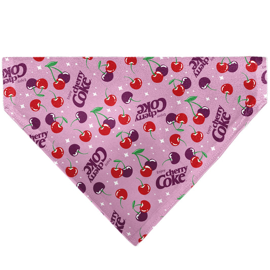 Pet Bandana - CHERRY COKE Cherries and Logo Scattered Pink
