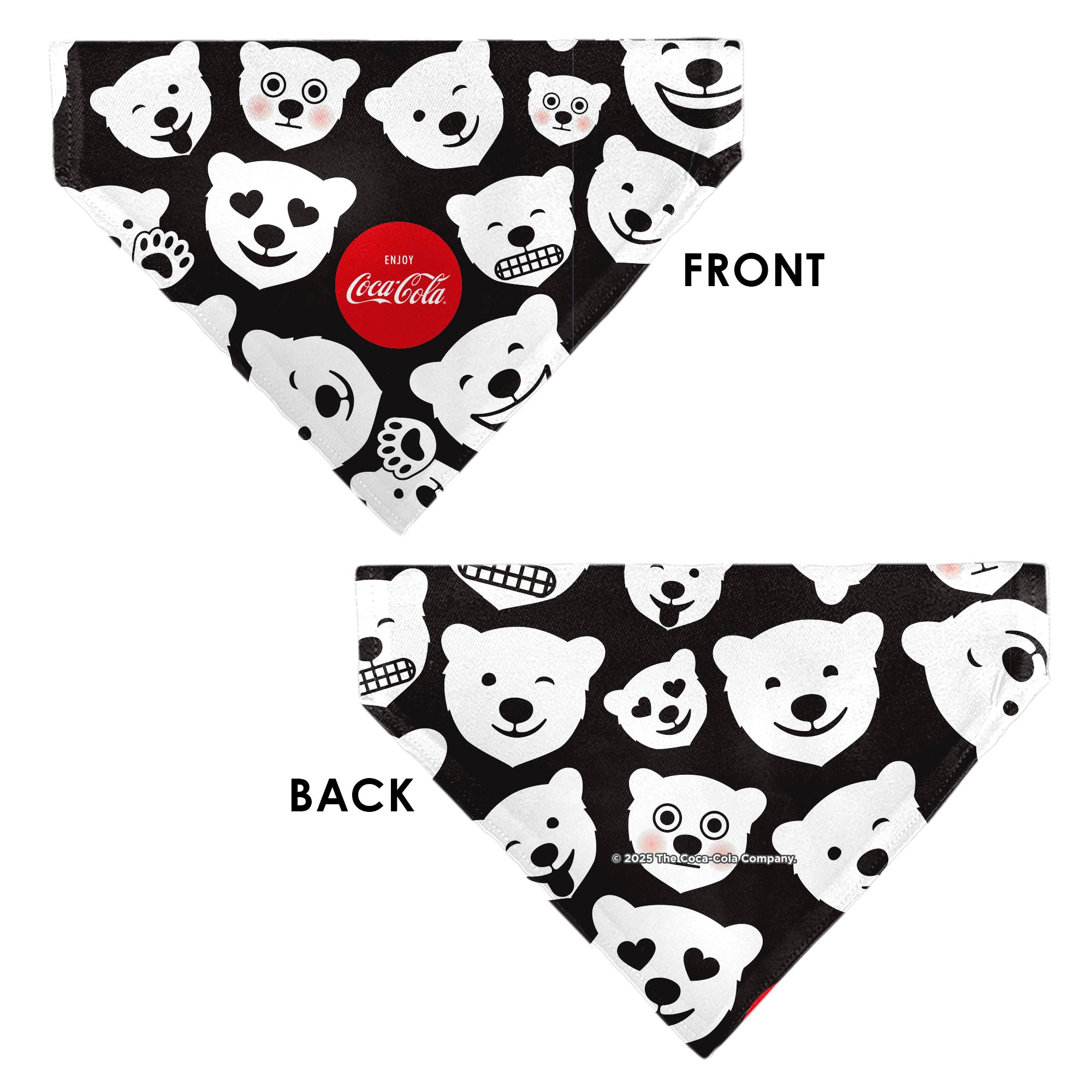 Pet Bandana - Coca-Cola Polar Bear Expressions Scattered Black/White