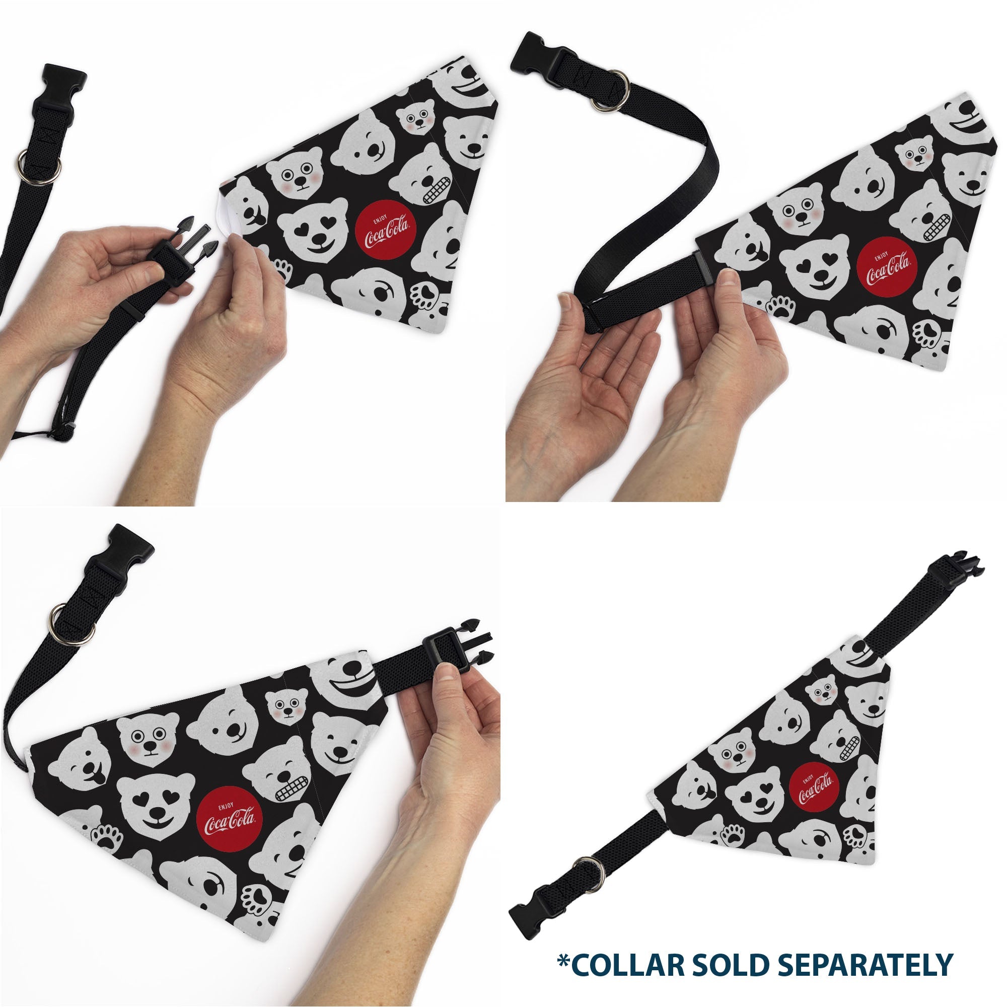 Pet Bandana - Coca-Cola Polar Bear Expressions Scattered Black/White