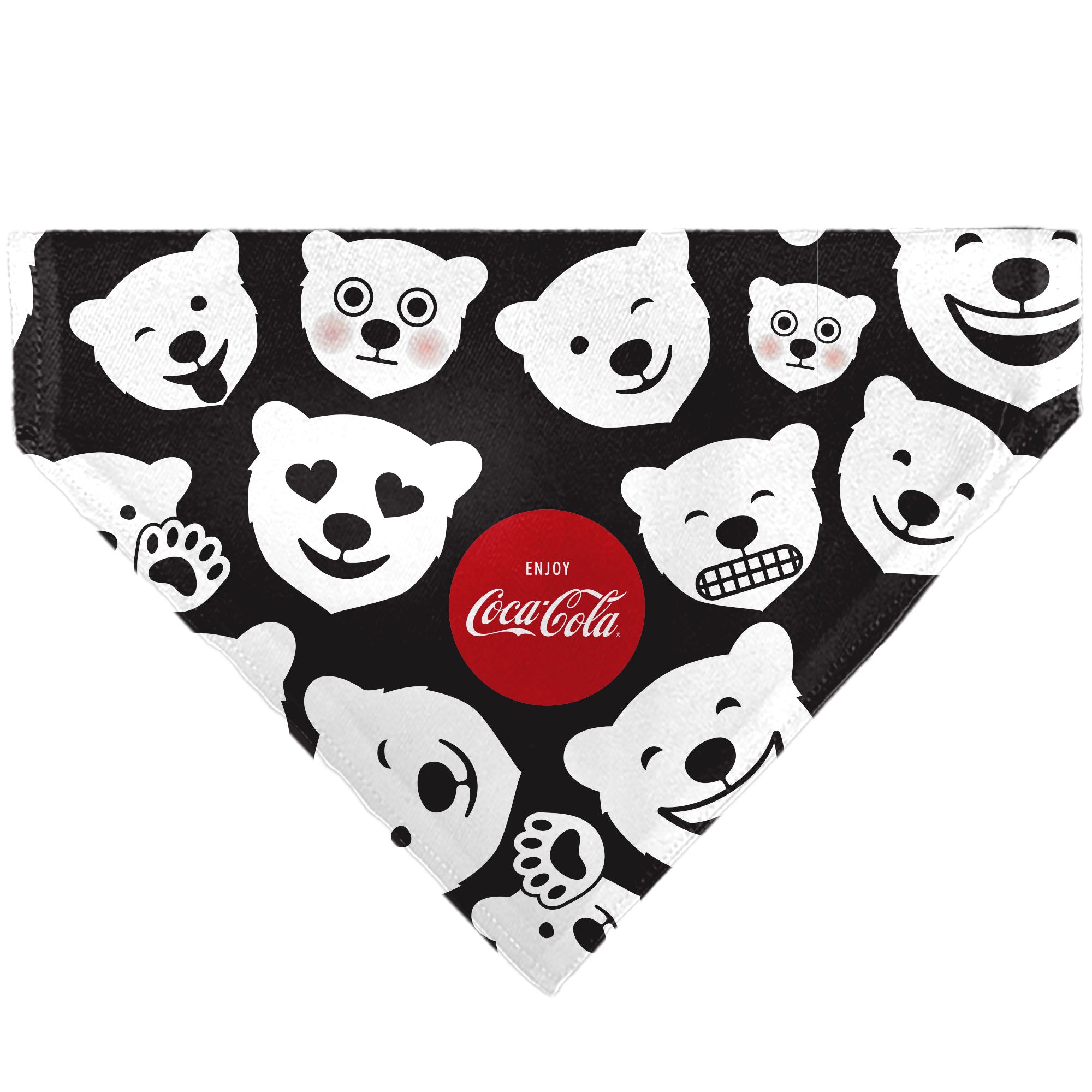 Pet Bandana - Coca-Cola Polar Bear Expressions Scattered Black/White