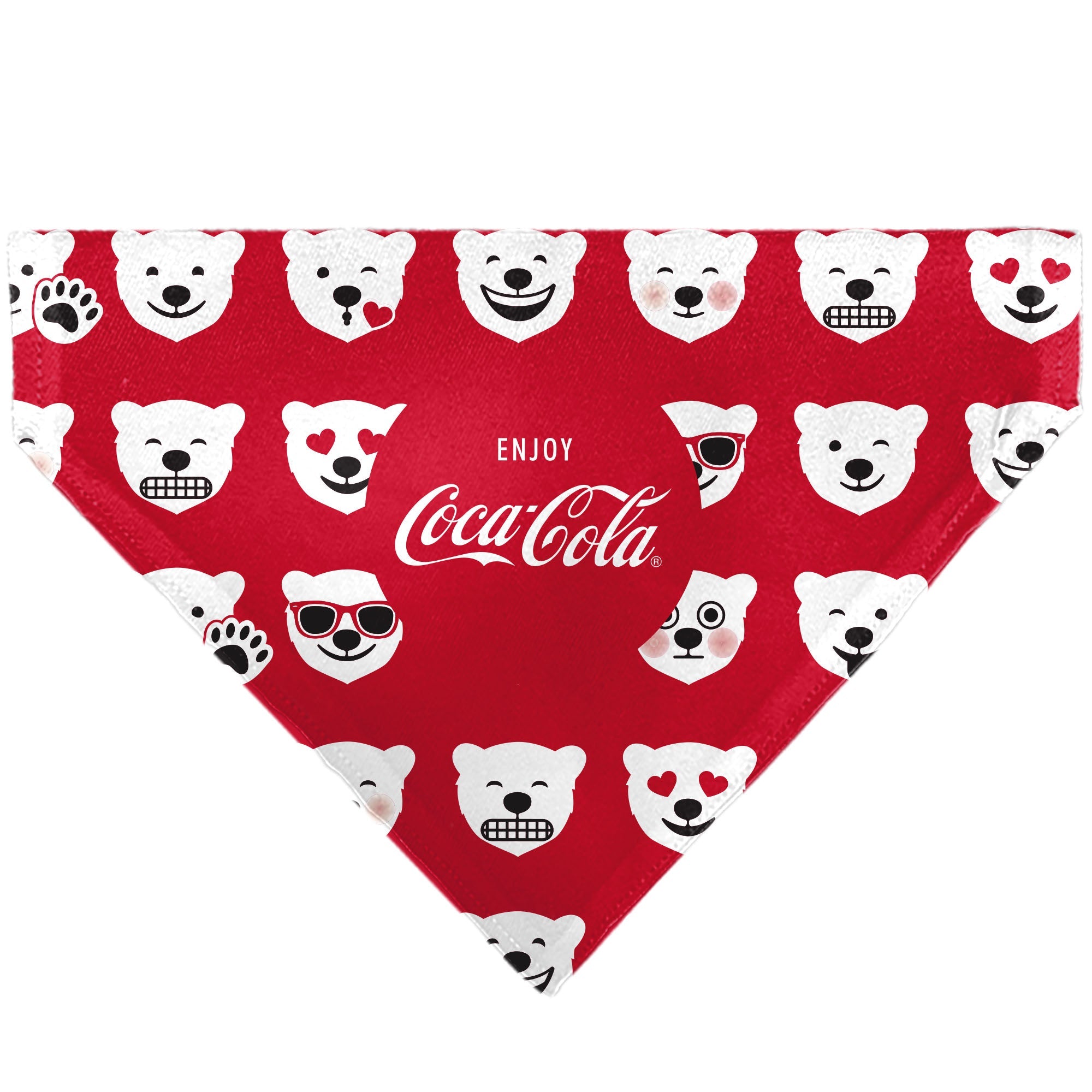 Pet Bandana - ENJOY COCA-COLA Logo and Polar Bear Expressions Red/White