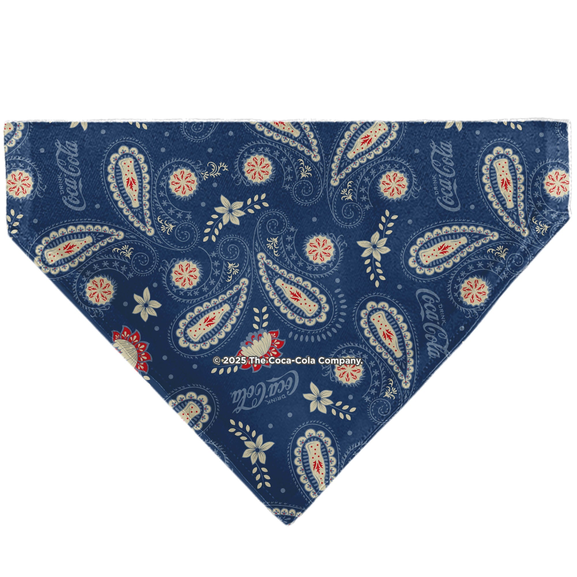 Pet Bandana - COCA-COLA Paisley Bottle Icons Scattered Blues/White/Red