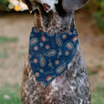 Load image into Gallery viewer, Pet Bandana - COCA-COLA Paisley Bottle Icons Scattered Blues/White/Red
