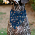 Load image into Gallery viewer, Pet Bandana - COCA-COLA Paisley Bottle Icons Scattered Blues/White/Red
