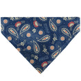 Load image into Gallery viewer, Pet Bandana - COCA-COLA Paisley Bottle Icons Scattered Blues/White/Red
