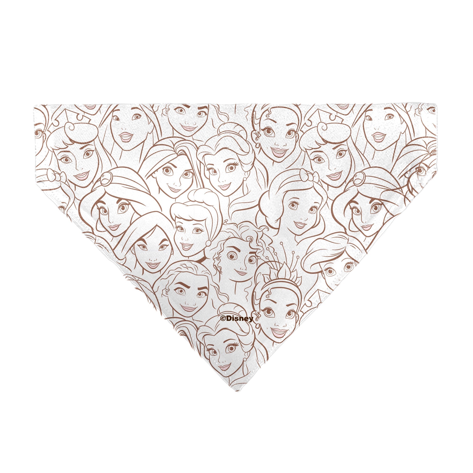 Pet Bandana - Disney Princess Faces Stacked White/Brown