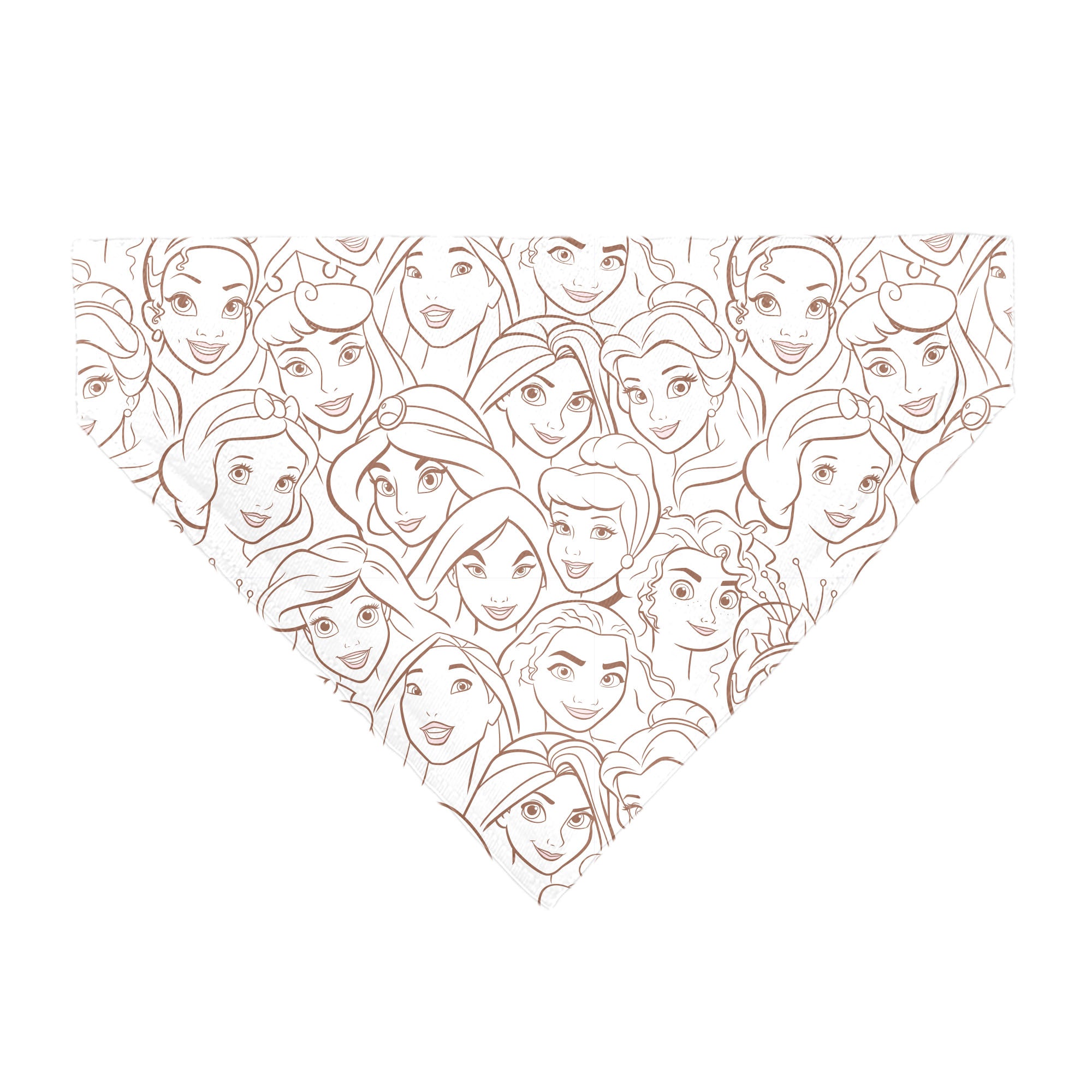 Pet Bandana - Disney Princess Faces Stacked White/Brown