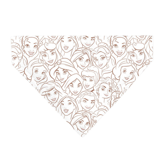 Pet Bandana - Disney Princess Faces Stacked White/Brown