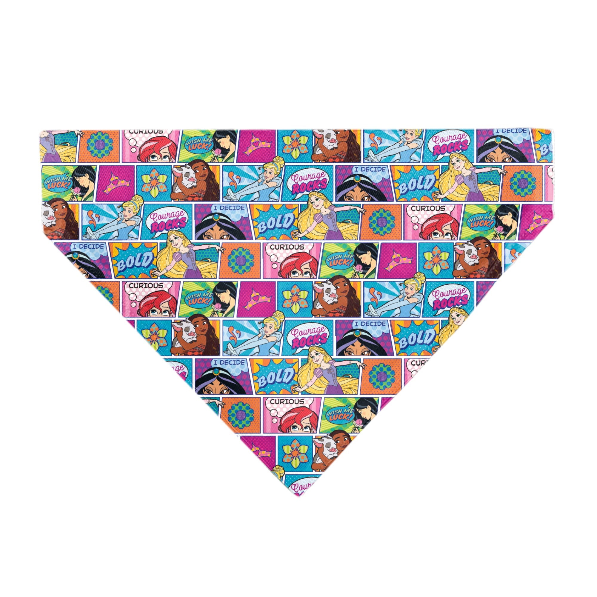 Pet Bandana - Disney Princess Pose and Quote Pop Art Blocks Multi Color