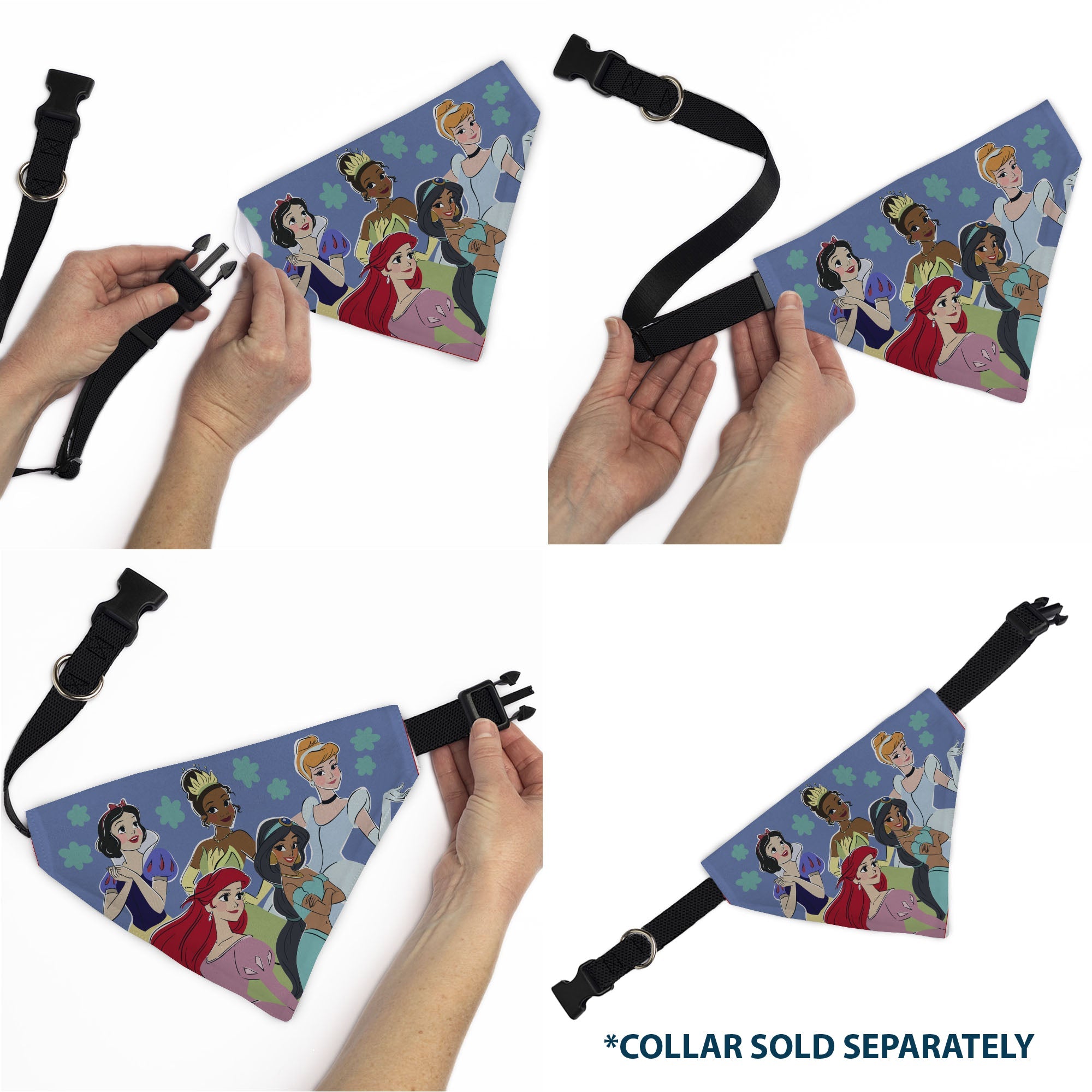 Pet Bandana - Disney Five Princesses Group Pose and Flowers Blues