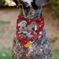 Load image into Gallery viewer, Pet Bandana - Holiday Mickey and Minnie Santa Hat Kissing Pose Red
