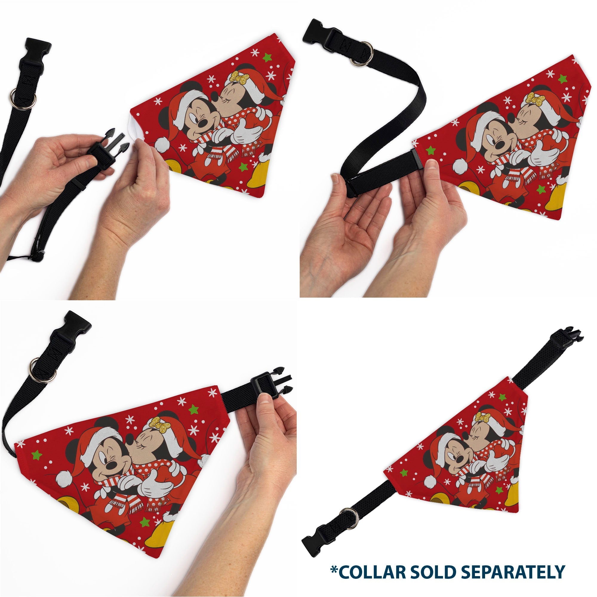 Pet Bandana - Holiday Mickey and Minnie Santa Hat Kissing Pose Red
