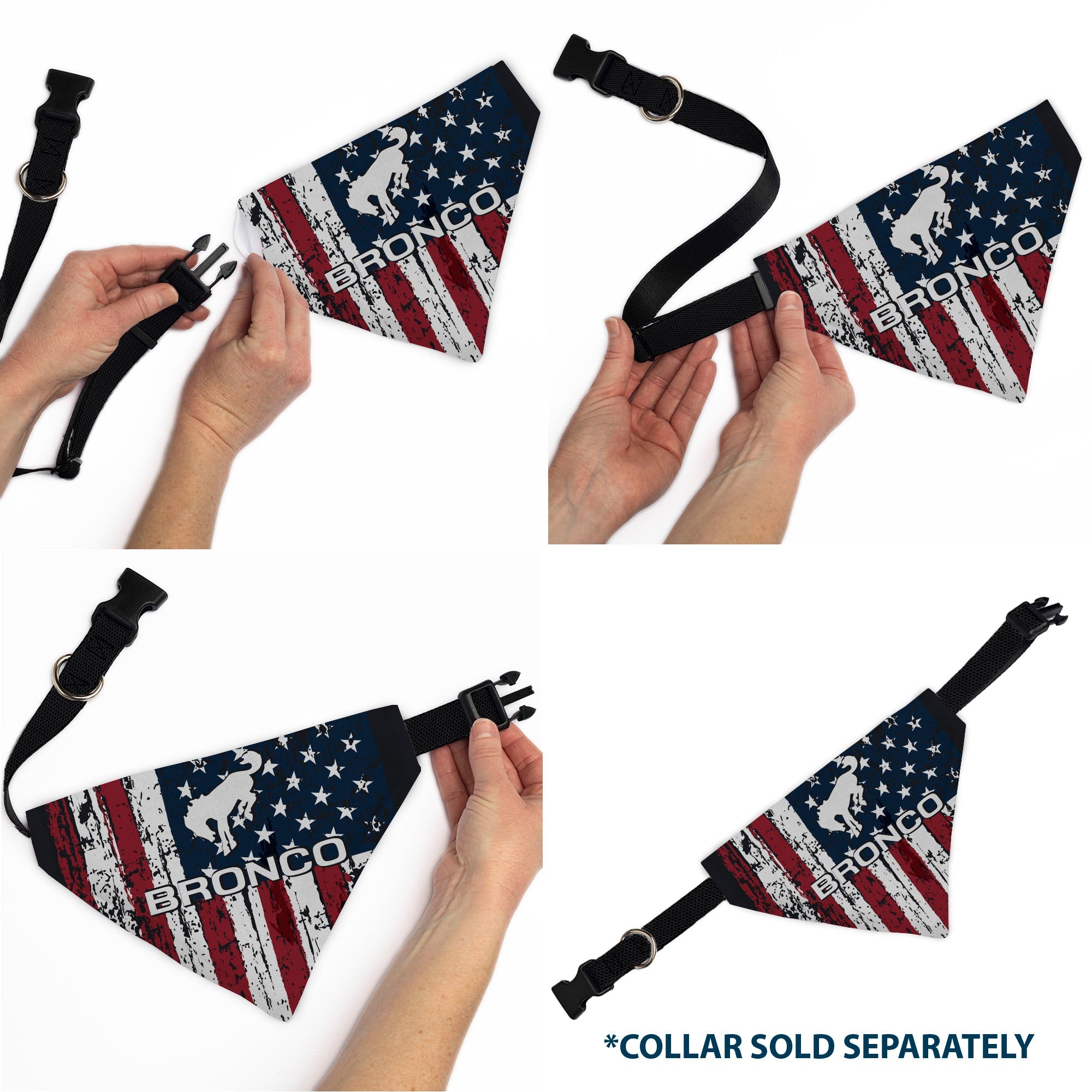 Pet Bandana - Ford BRONCO Americana Stars and Stripes Weathered Red/White/Blue