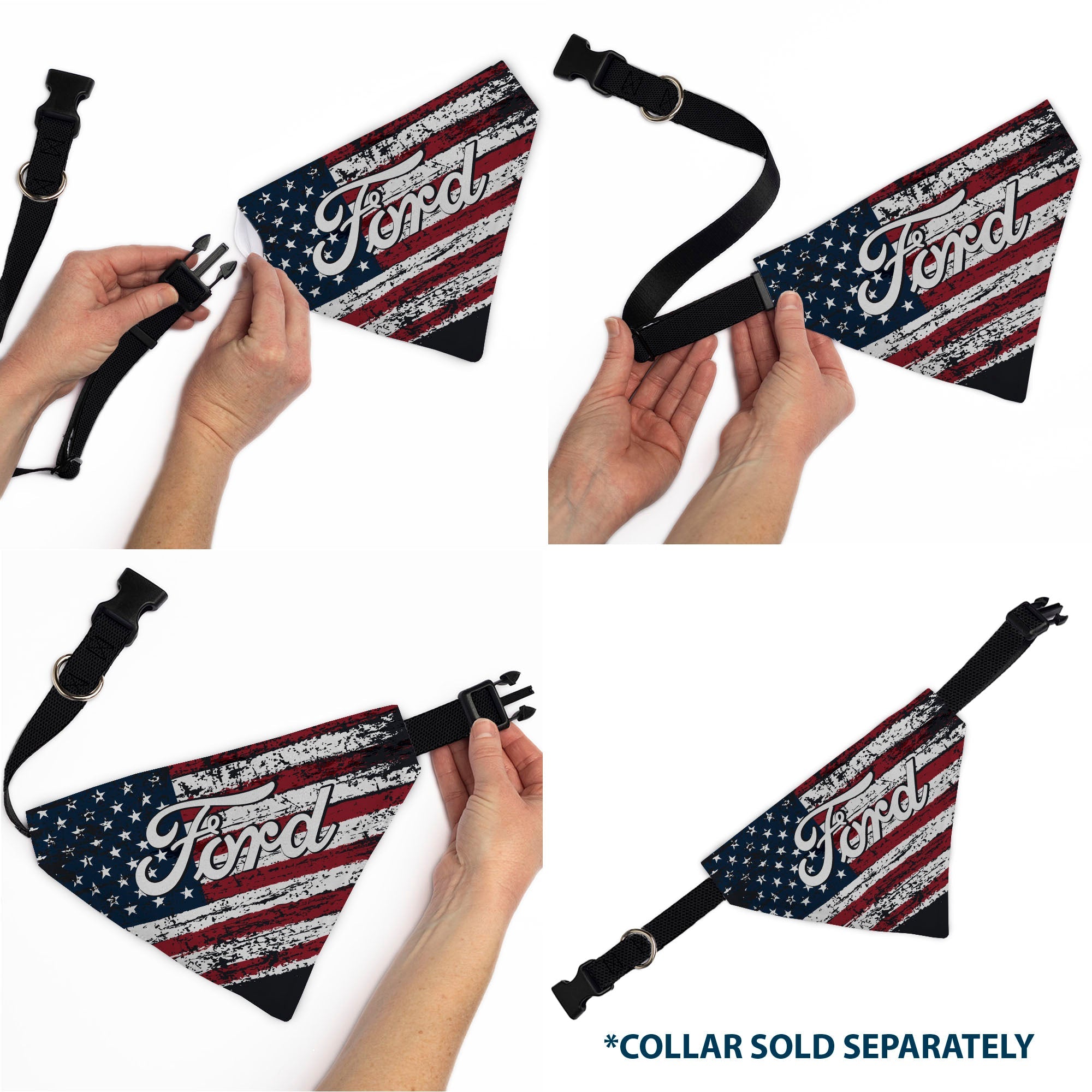Pet Bandana - FORD Script Americana Stars and Stripes Weathered Red/White/Blue