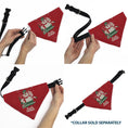Load image into Gallery viewer, Pet Bandana - FROSTY THE SNOWMAN and Karen Pose and Title Logo Red/White/Green
