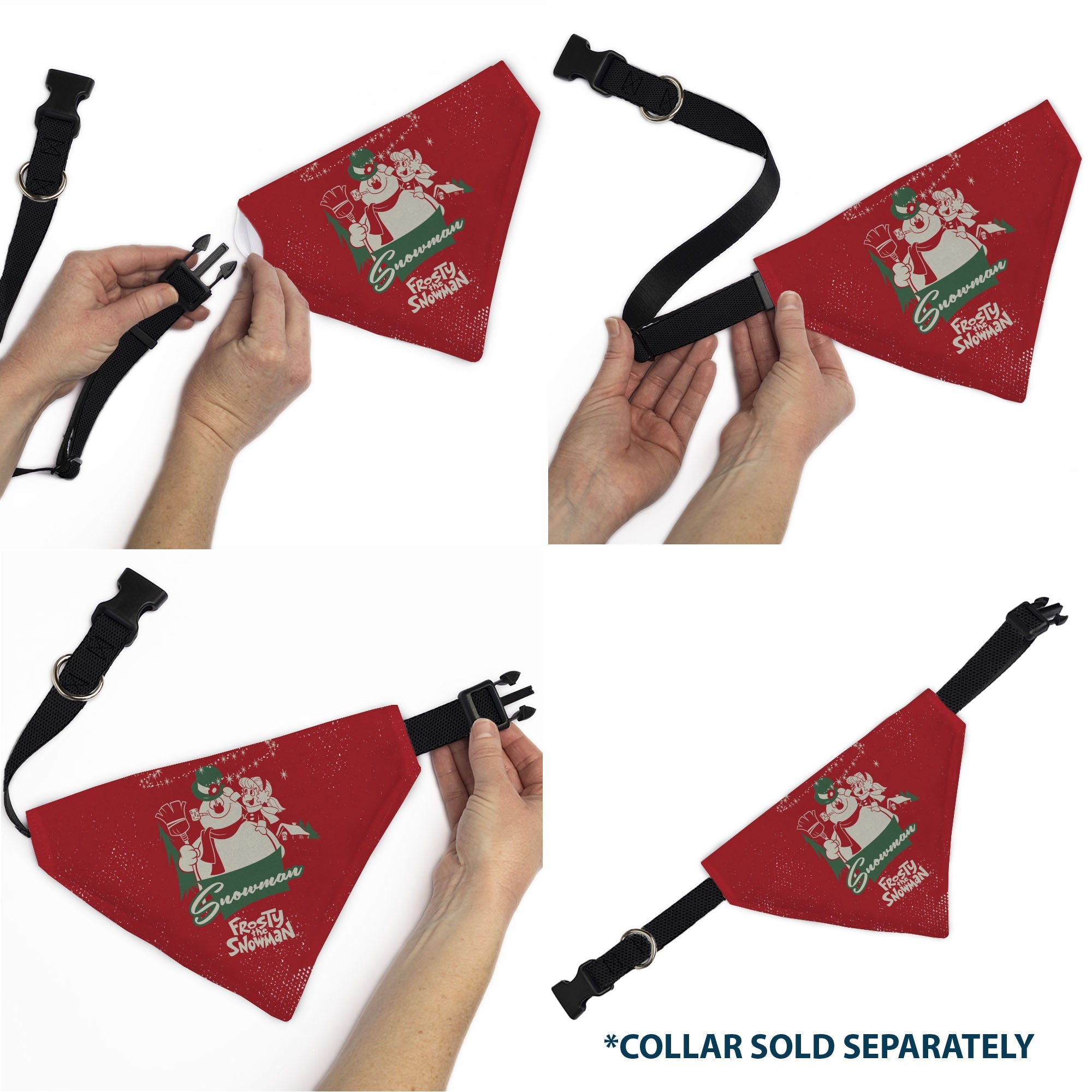 Pet Bandana - FROSTY THE SNOWMAN and Karen Pose and Title Logo Red/White/Green
