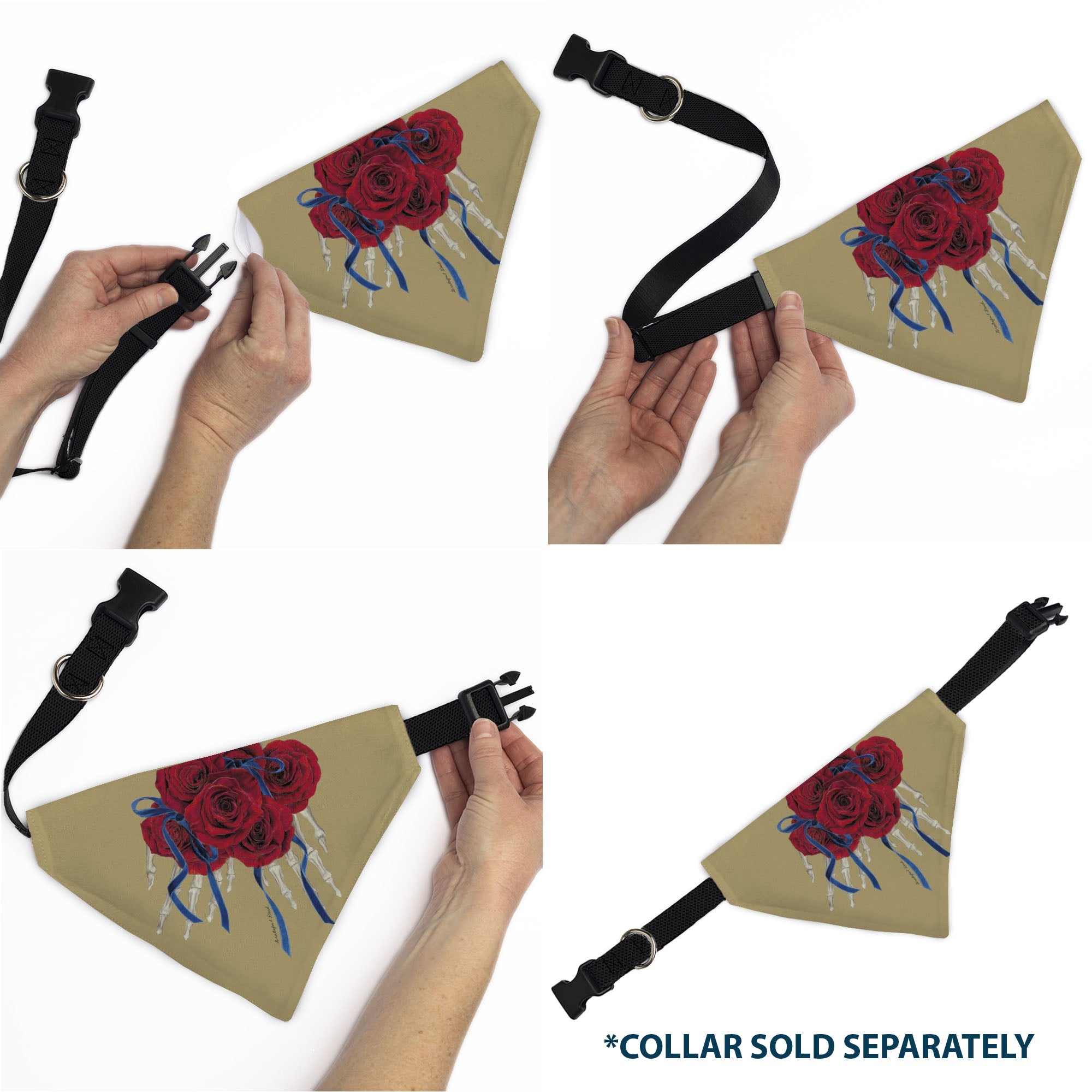 Pet Bandana - GRATEFUL DEAD THE OTHER ONE Roses and Text Tan/Blue/Red