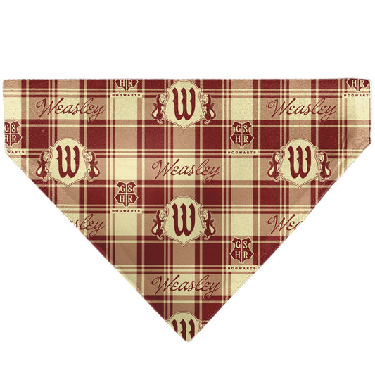 Pet Bandana - Harry Potter WEASLEY Family House Crest Plaid Beige/Burgundy