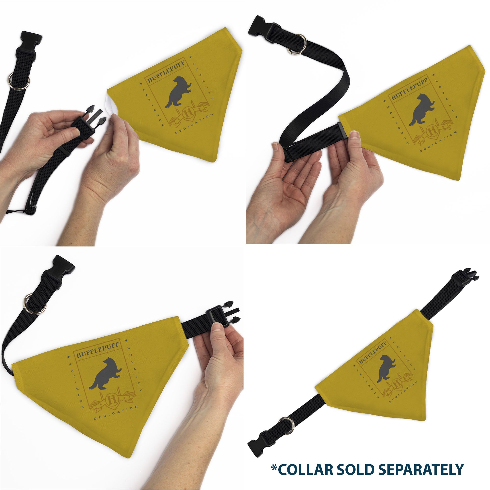 Pet Bandana - Harry Potter HUFFLEPUFF Traits Banner and Icons Yellows/Blue