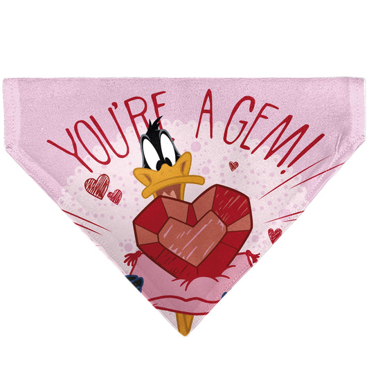Pet Bandana - Daffy Duck YOU'RE A GEM Heart Pose and Title Logo Pink