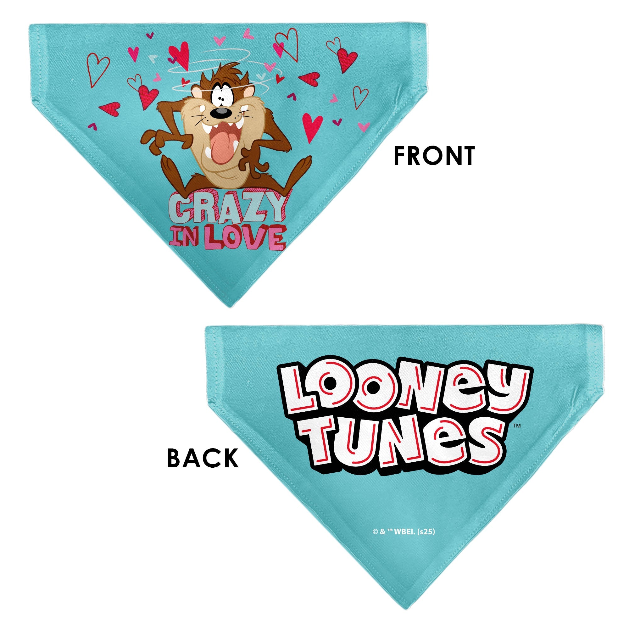 Pet Bandana - Taz Tasmanian Devil CRAZY IN LOVE Heart Pose and Title Logo Blue