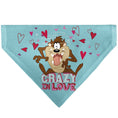 Load image into Gallery viewer, Pet Bandana - Taz Tasmanian Devil CRAZY IN LOVE Heart Pose and Title Logo Blue
